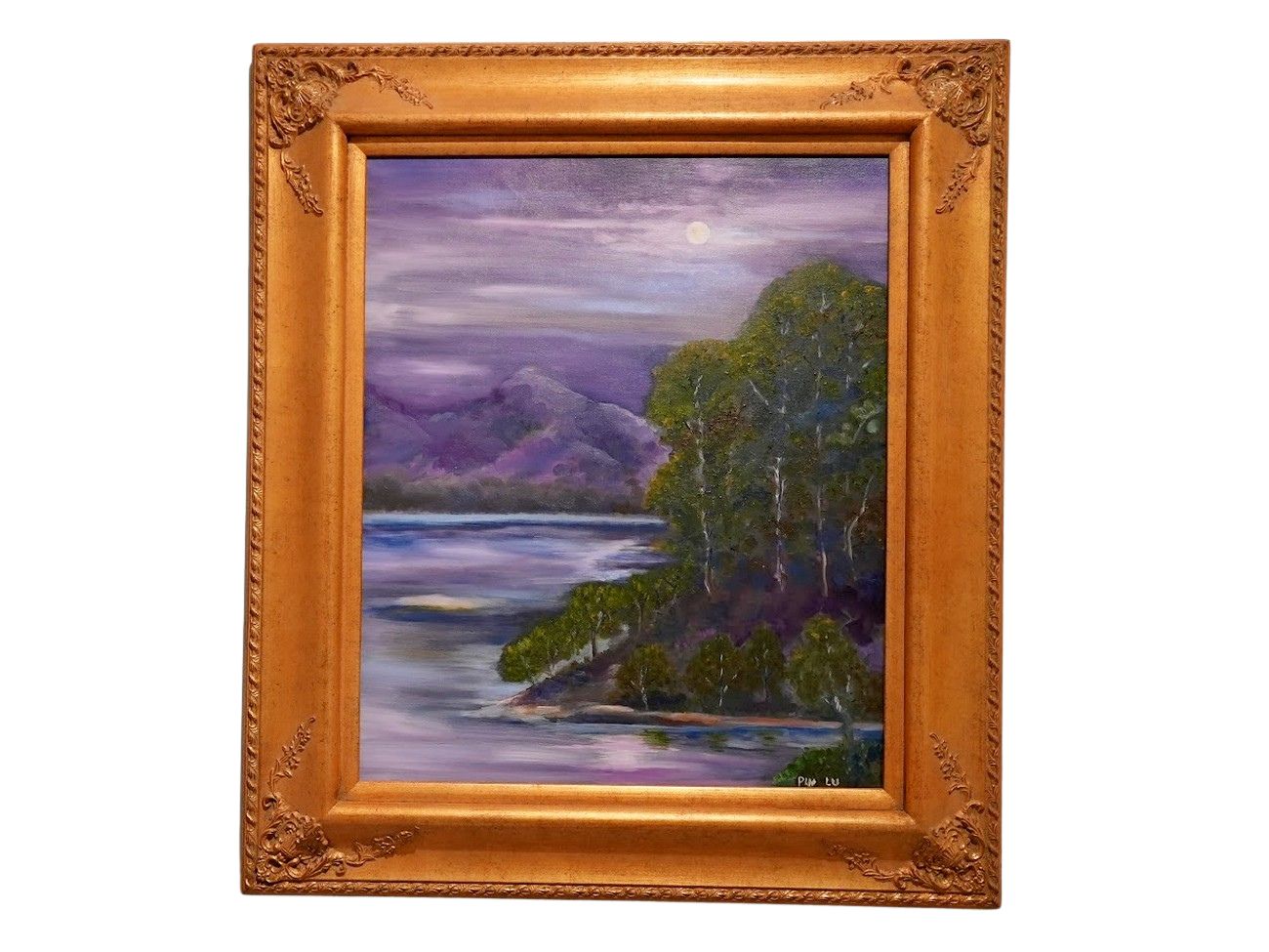 Lake Hodges Moon Light, an original oil painting by Dr. Pin Lu